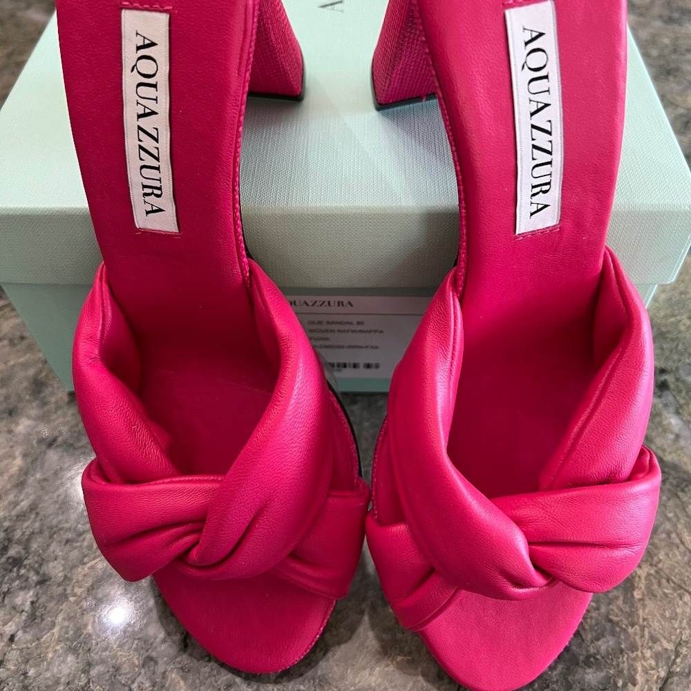 Aquazzura Fuchsia Knotted Leather Block Heel Sandals